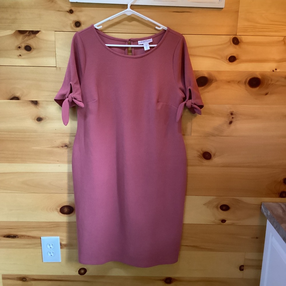 Motherhood Maternity Rose Pink Textured Tie Sleeve Sheath Dress Large L